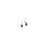 Sterling Silver Dangle Earrings with Oval Amethyst and Halo Cubic Zirconia Floral Design