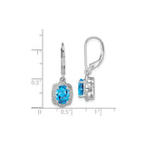 Sterling Silver Dangle Earrings with Swiss Blue Topaz and Diamond Accents, Vintage Floral Halo Design