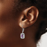 Sterling Silver Dangle Earrings with Amethyst and Diamond, Floral Motif, Vintage Style