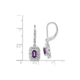 Sterling Silver Dangle Earrings with Amethyst and Diamond, Floral Motif, Vintage Style