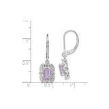 Sterling Silver Drop Earrings with Amethyst and Diamond Accents, Vintage Filigree Leverback Design
