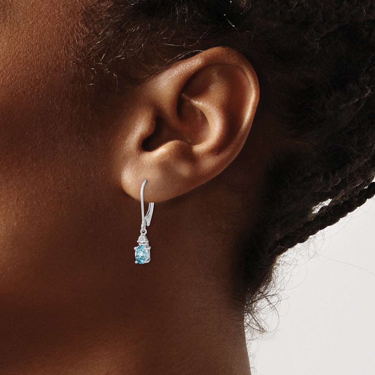 Sterling Silver Dangle Earrings with Swiss Blue Topaz and Diamond Accent Stones