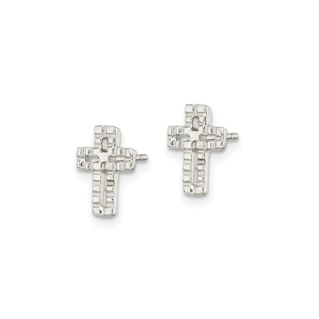 Sterling Silver Textured Latin Cross Stud Earrings