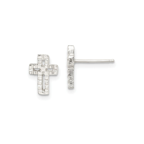 Sterling Silver Textured Latin Cross Stud Earrings Lightweight Dainty Silver Post Jewelry with Polished Rustic Finish Elegant Artisan Design for Everyday Wear Modern Spiritual Minimalist Accessory