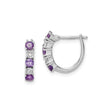 Sterling Silver Hoop Earrings with Amethyst and Cubic Zirconia in Shared Prong Setting