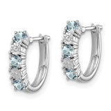 Sterling Silver Hoop Earrings with Aquamarine and Diamond in Channel Setting