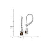 Sterling Silver Drop Earrings with Smoky Quartz and Diamond Accents, Swirl Leverback Design