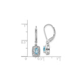 Sterling Silver Dangle Earrings with Sky Blue Topaz and Diamond, Halo Leverback Design