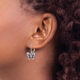 Sterling Silver Butterfly Dangle Earrings with Amethyst and Diamond Accents