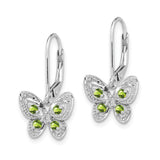 Sterling Silver Butterfly Dangle Earrings with Peridot and Diamond, Filigree Nature-Inspired Design