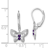 Sterling Silver Butterfly Dangle Earrings with Amethyst and Diamond, Filigree Nature-Inspired Design