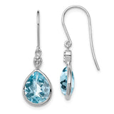 Sterling Silver Dangle Earrings with Sky Blue Topaz and Diamond, Floral Drop Design