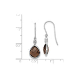 Sterling Silver Dangle Earrings with Smoky Quartz Teardrop and Diamond Accents, Vintage Floral Design