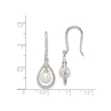 Sterling Silver Dangle Earrings with White Cultured Pearls and Cubic Zirconia Teardrop Design