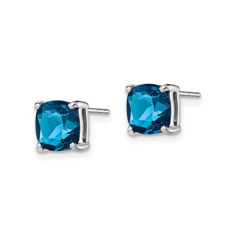 Sterling Silver Cushion Cut Blue Gemstone Stud Earrings
