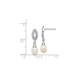 Sterling Silver Dangle Earrings with Teardrop Freshwater Pearls and Marquise Cubic Zirconia Accents