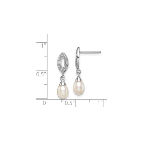 Sterling Silver Dangle Earrings with Teardrop Freshwater Pearls and Marquise Cubic Zirconia Accents