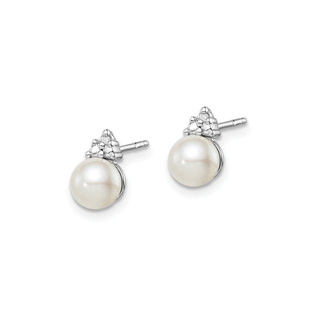 Sterling Silver Pearl Stud Earrings with Diamond Cluster Accents, Classic Bridal Jewelry