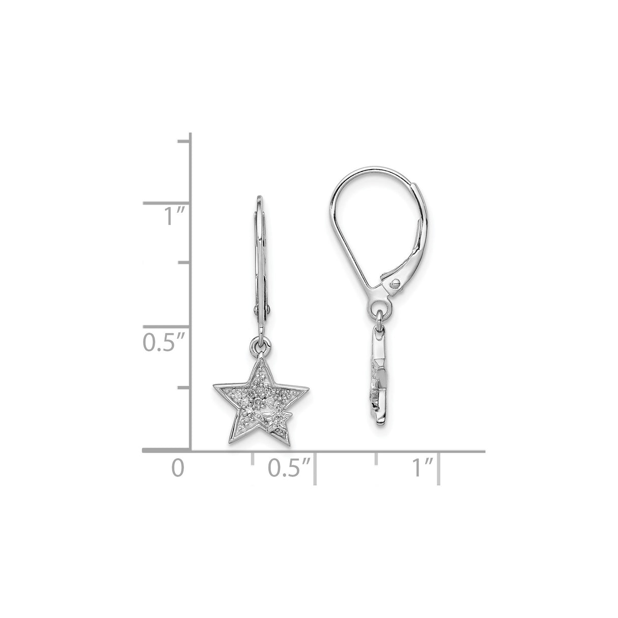 Sterling Silver Drop Earrings with Cubic Zirconia, Star Charm Celestial Design for Women