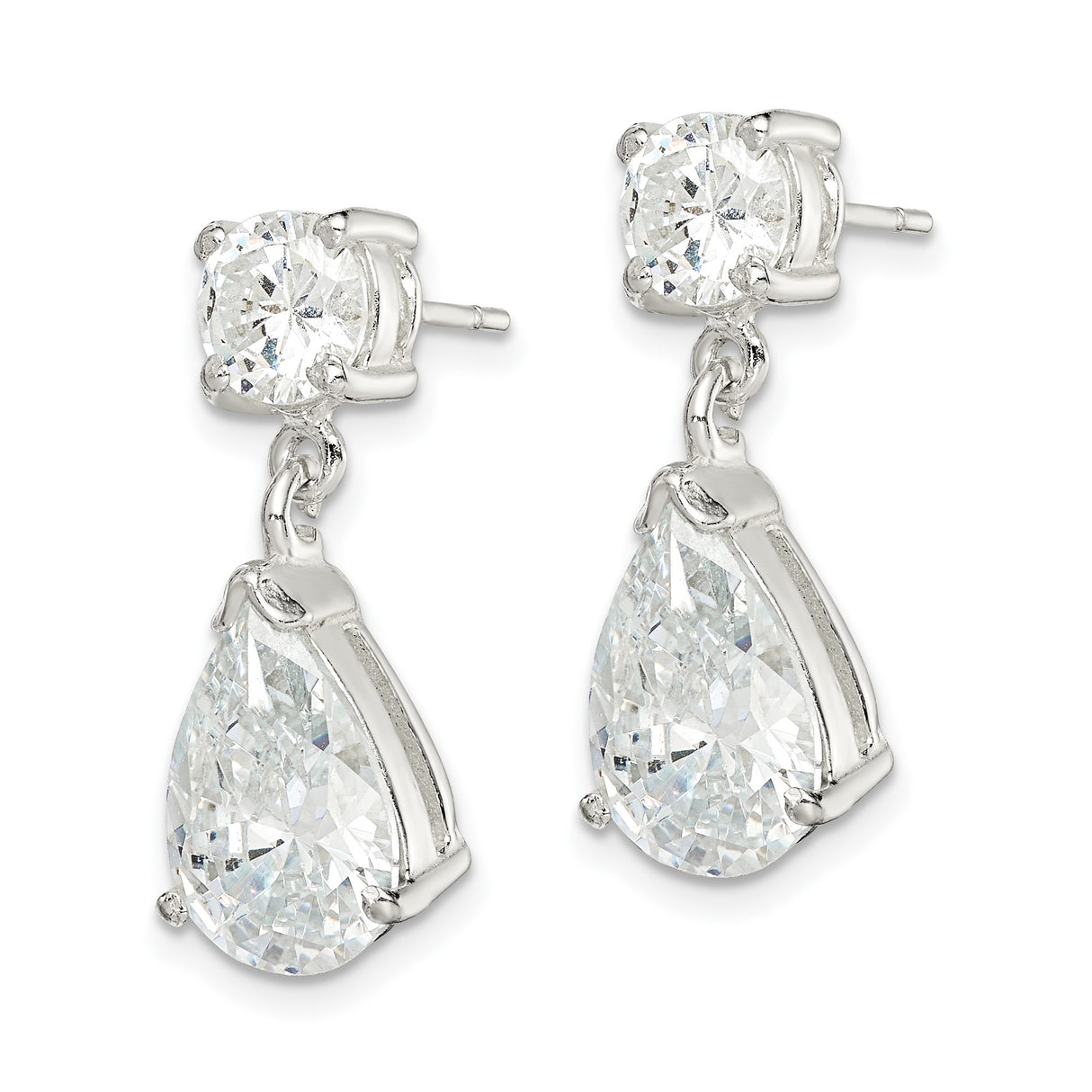 Sterling Silver Drop Earrings with Round and Pear Cubic Zirconia, Classic Dangle Design