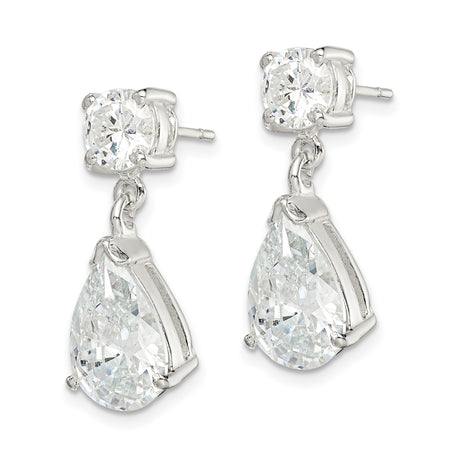 Sterling Silver Drop Earrings with Round and Pear Cubic Zirconia, Classic Dangle Design