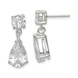 Sterling Silver Drop Earrings with Round and Pear Cubic Zirconia, Classic Dangle Design