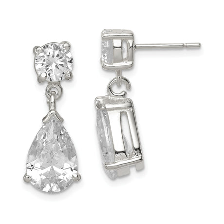 Sterling Silver Drop Earrings with Round and Pear Cubic Zirconia, Classic Dangle Design
