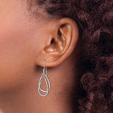 Sterling Silver Dangle Earrings with Diamond, Textured Open Teardrop Design for Women