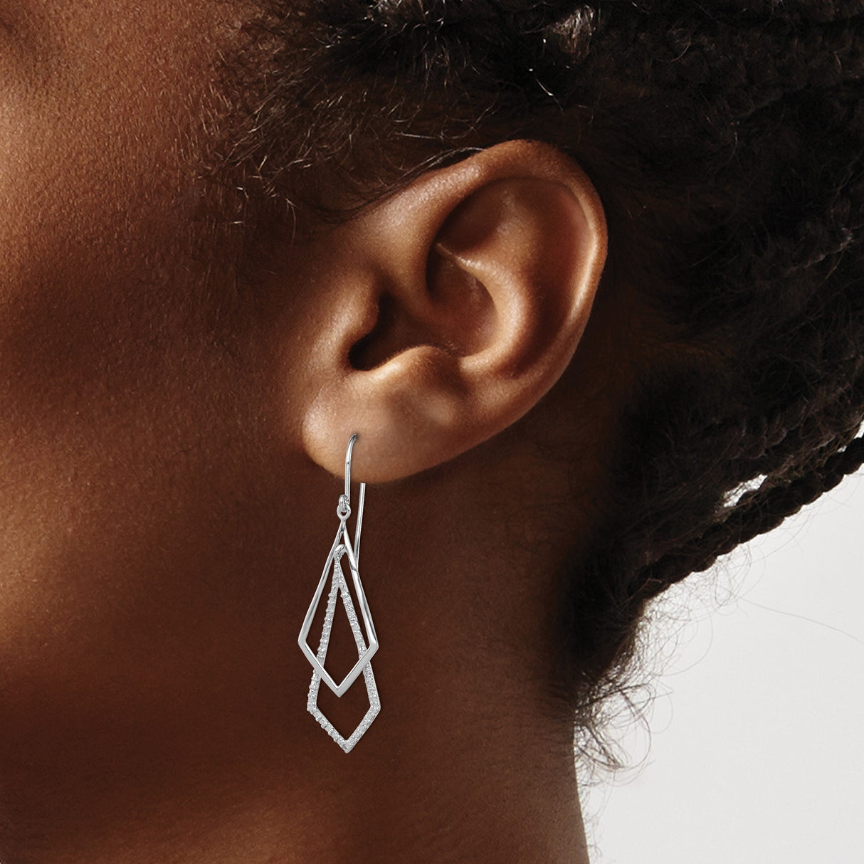 Sterling Silver Dangle Earrings, Diamond Shaped Geometric Drop Design for Women