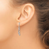 Sterling Silver Dangle Earrings with Diamond Accents, Twisted Wave Drop Design for Women
