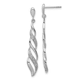 Sterling Silver Dangle Earrings with Diamond Accents, Twisted Wave Drop Design for Women
