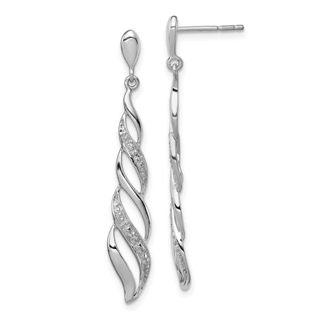 Sterling Silver Dangle Earrings with Diamond Accents, Twisted Wave Drop Design for Women