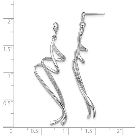 Sterling Silver Dangle Earrings with Diamond, Twisted Ribbon Design, Abstract Style