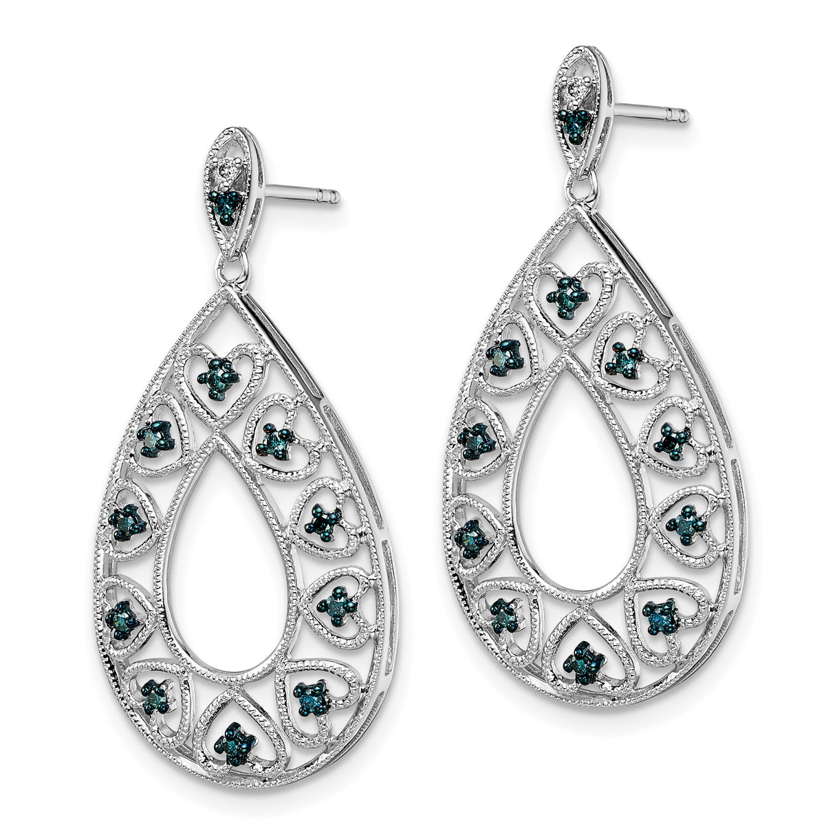 Sterling Silver Teardrop Dangle Earrings with Diamond and Openwork Heart Design