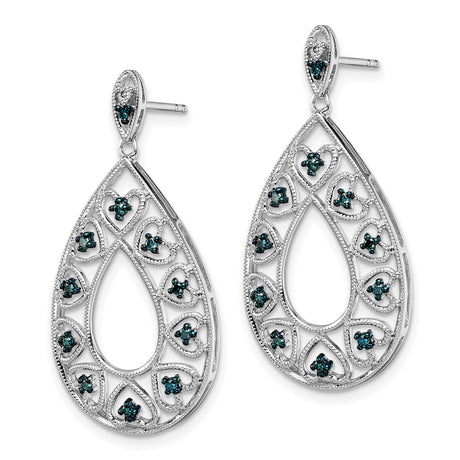 Sterling Silver Teardrop Dangle Earrings with Diamond and Openwork Heart Design