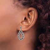 Sterling Silver Teardrop Dangle Earrings with Diamond and Openwork Heart Design