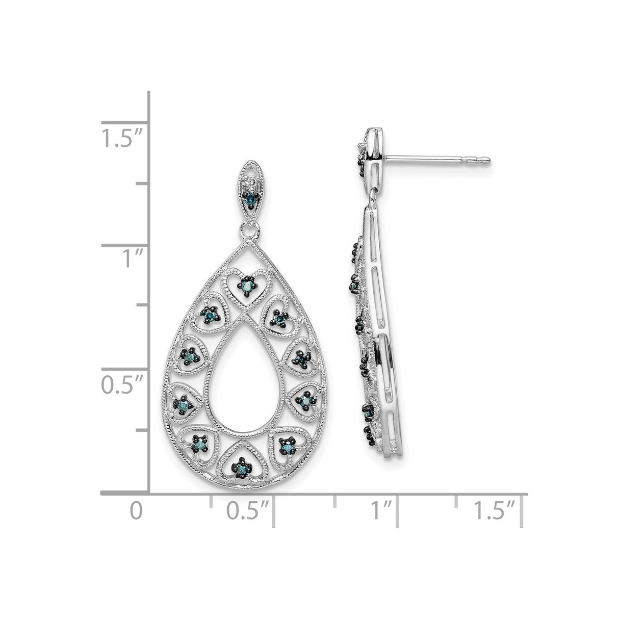 Sterling Silver Teardrop Dangle Earrings with Diamond and Openwork Heart Design