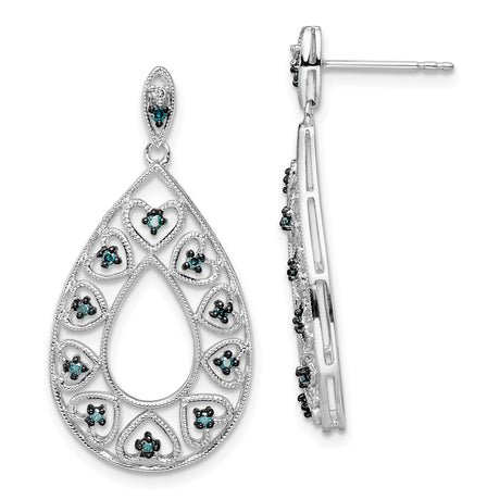 Sterling Silver Teardrop Dangle Earrings with Diamond and Openwork Heart Design