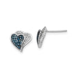Sterling Silver Heart Stud Earrings with Blue and White Cubic Zirconia Overlapping Hearts