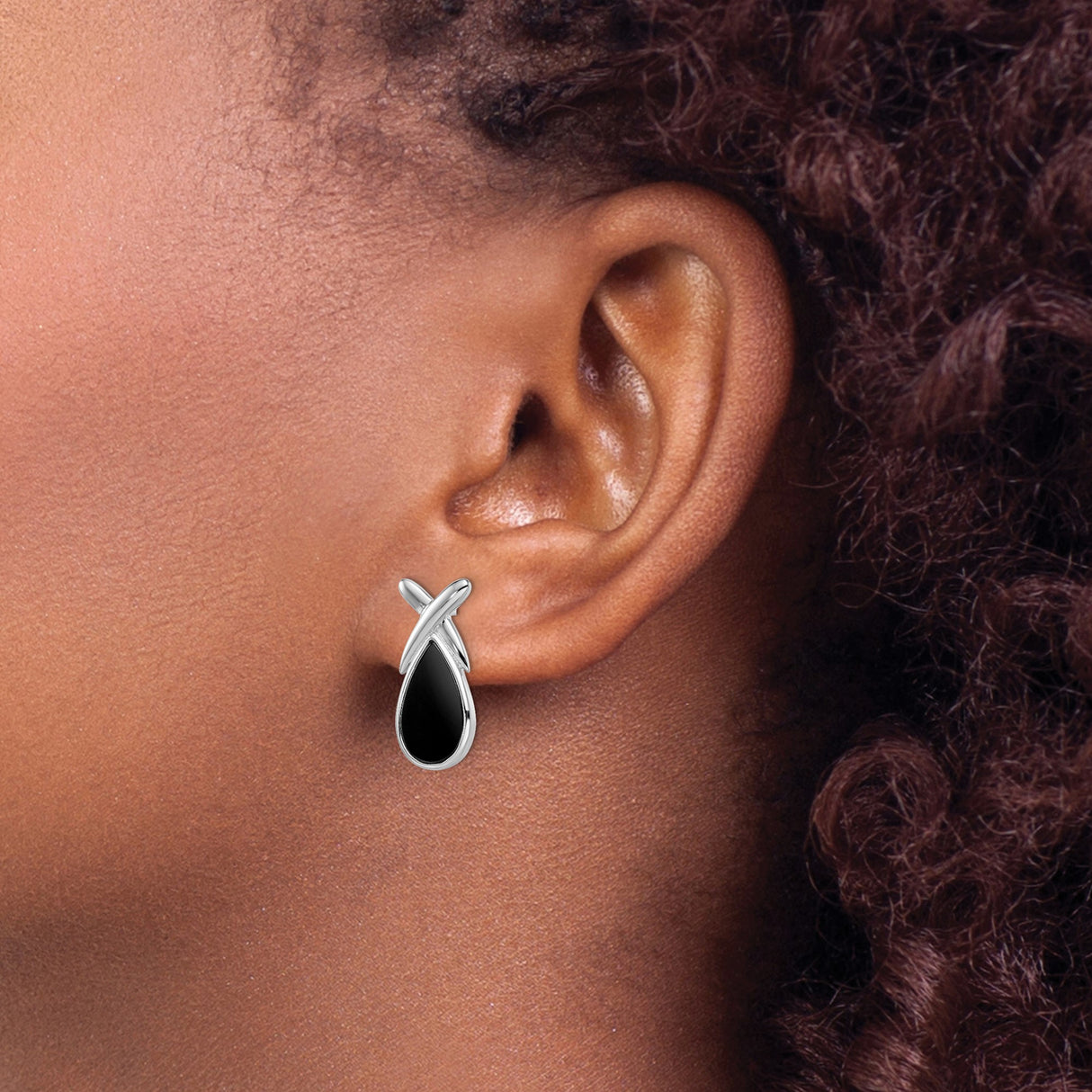 Sterling Silver Teardrop Stud Earrings Ichthys Black Onyx