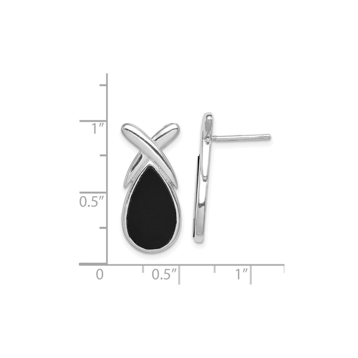 Sterling Silver Teardrop Stud Earrings Ichthys Black Onyx