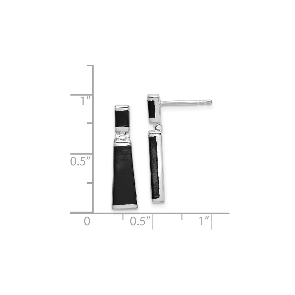 Sterling Silver Drop Earrings with Black Onyx, Rectangular Modern Geometric Design