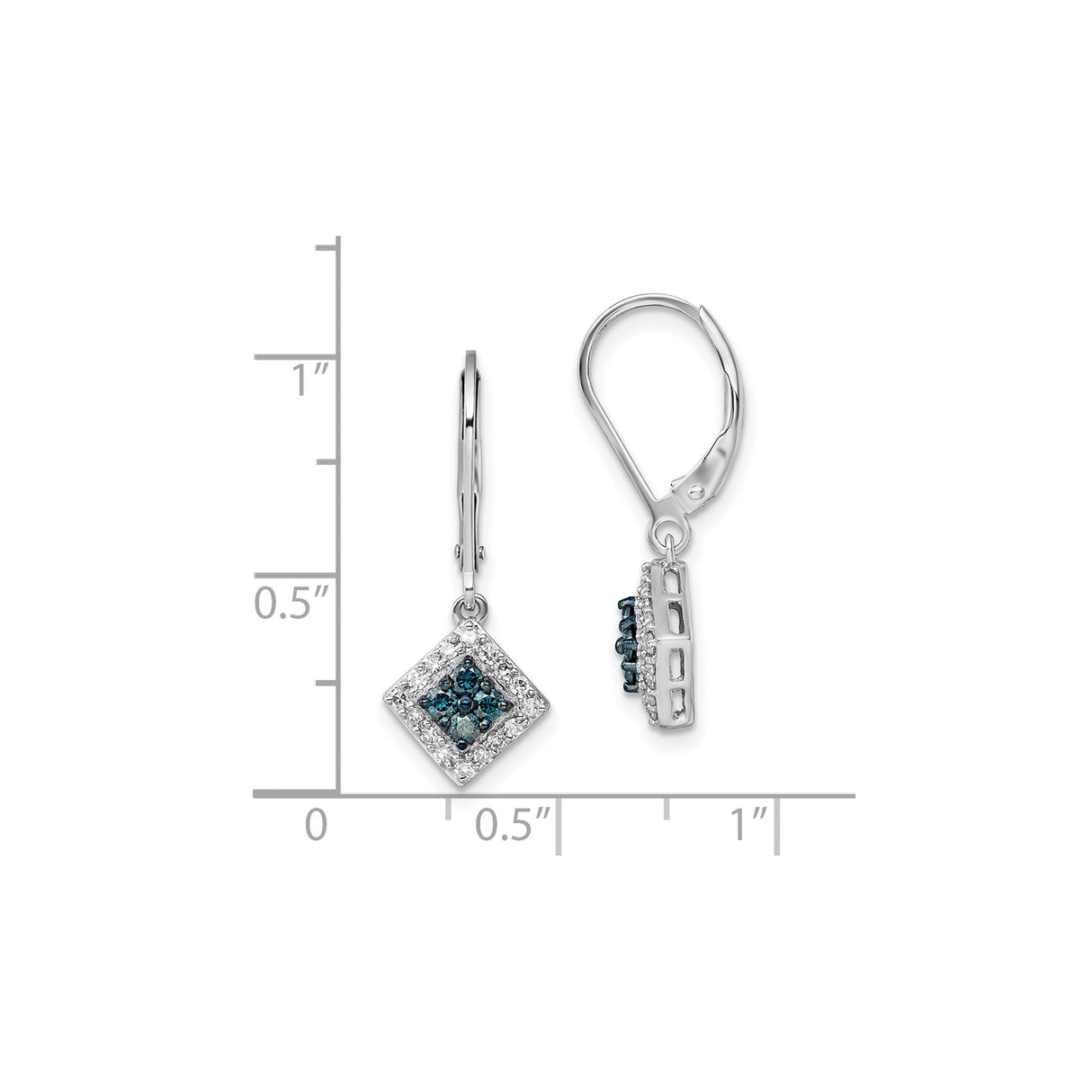 Sterling Silver Dangle Earrings with Diamond, Square Drop, Geometric Cluster Style
