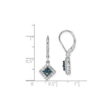 Sterling Silver Dangle Earrings with Diamond, Square Drop, Geometric Cluster Style