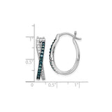 Sterling Silver Hoop Earrings with Blue and White Diamonds, Twisted Crossover Design