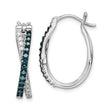 Sterling Silver Hoop Earrings with Blue and White Diamonds, Twisted Crossover Design