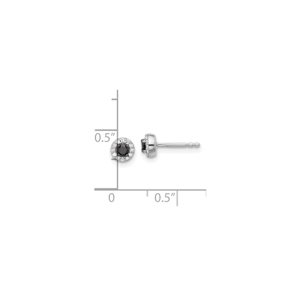 Sterling Silver Round Black Stone Clear Halo Stud Earrings