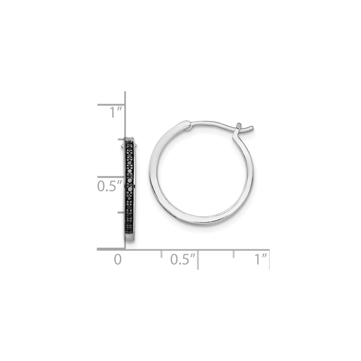 Sterling Silver Hoop Earrings with Black Diamond, Modern Minimalist Polished Design