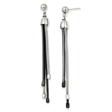 Sterling Silver Dangle Earrings with Black and Silver Snake Chain Tassels, Modern Minimalist Design