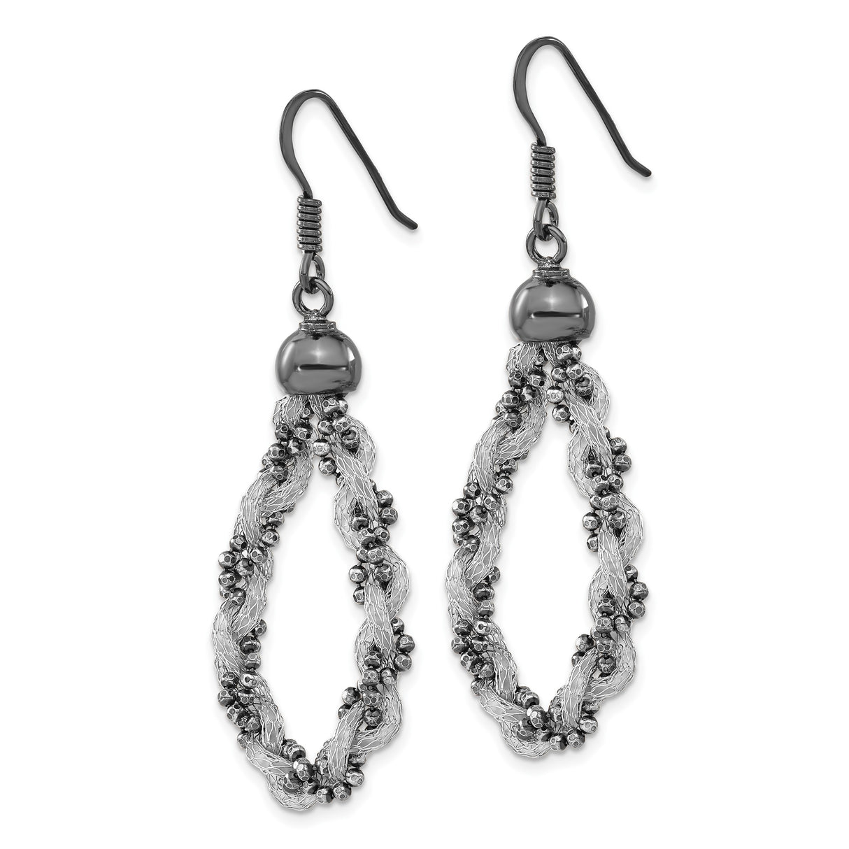Sterling Silver Twisted Teardrop Dangle Earrings with Wire Strands and Textured Beads